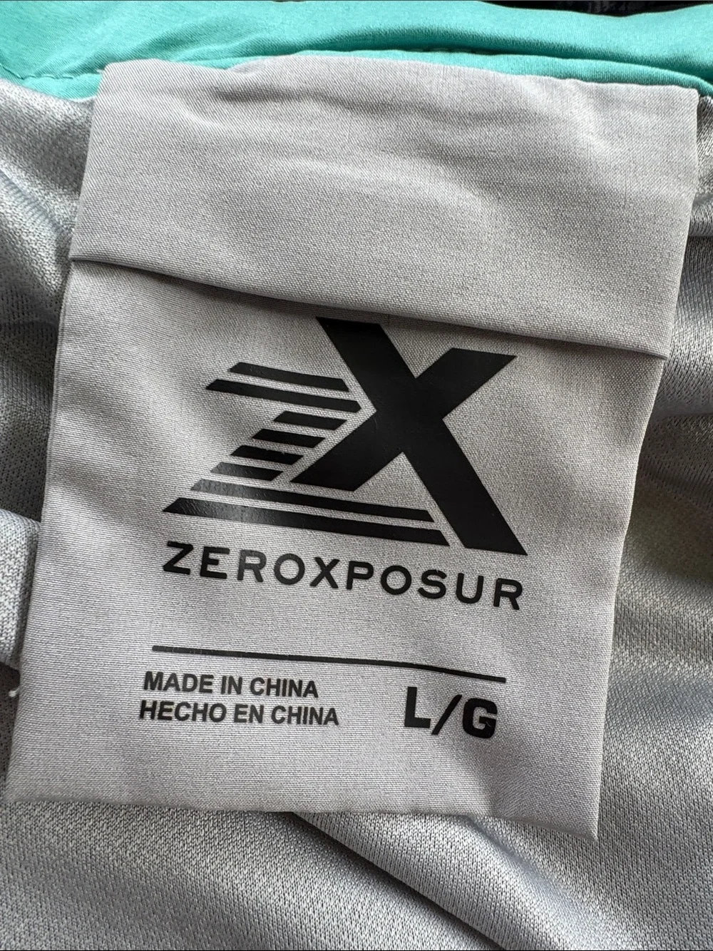ZEROXPOSUR men’s gray teal stripe print swim shorts size large